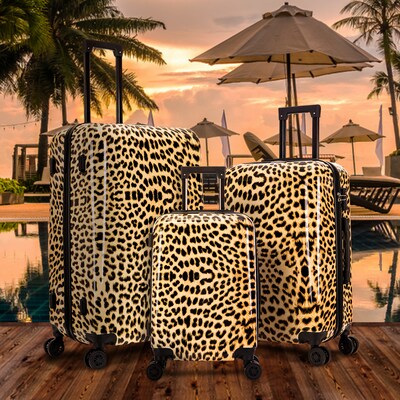 InUSA Prints 3-Piece Hardside Spinner Luggage Set, TSA Checkpoint Friendly, Cheetah Animal Print (IUAPCSML-CHE)