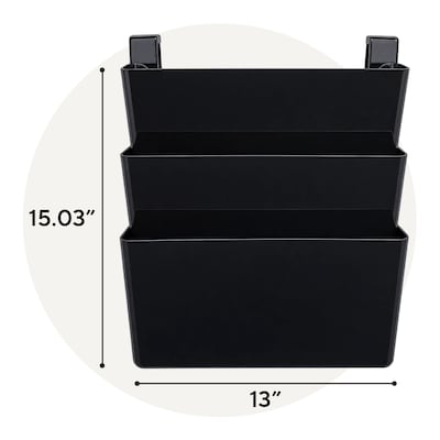 TRU RED Unbreakable 3-Pocket Plastic Letter Wall File, Black, Durable Wall-Mounted Organizer for Mail, Documents & Daily Filing