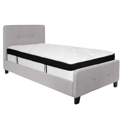 Flash Furniture Tribeca Tufted Upholstered Platform Bed in Light Gray Fabric with Memory Foam Mattress, Twin (HGBMF25)