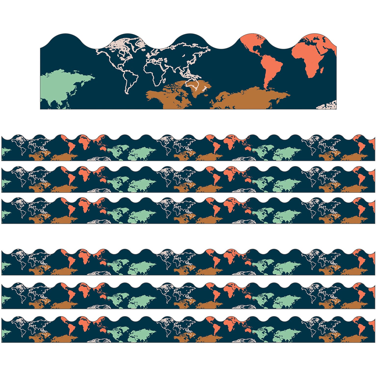 Carson Dellosa Education Scalloped Border, 3x 3, Lets Explore World Map, 6/Bundle (CD-108481-6)