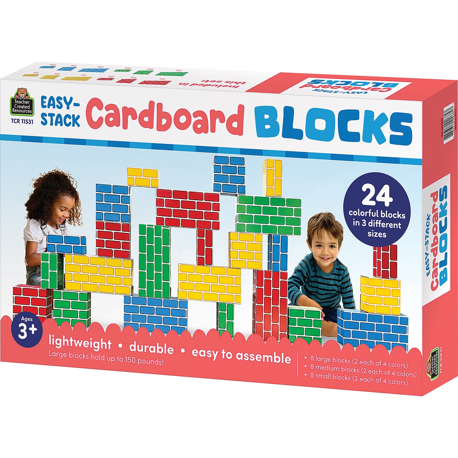 Teacher Created Resources Easy-Stack Cardboard Blocks, 24 Pieces (TCR11531)