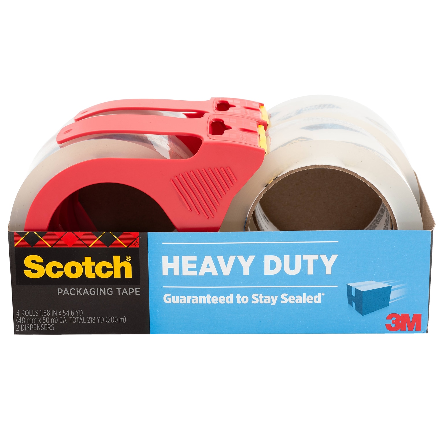 Scotch Heavy Duty Packing Tape with Dispenser, 1.88 x 54.6 yds., Clear, 4/Pack (3850-4-2RD)
