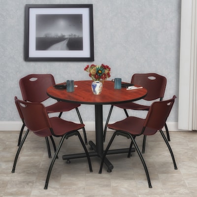 Regency 42-inch Round Laminate Table With 4 M Stacker Chairs, Burgundy (TKB42RNDCH47BY)