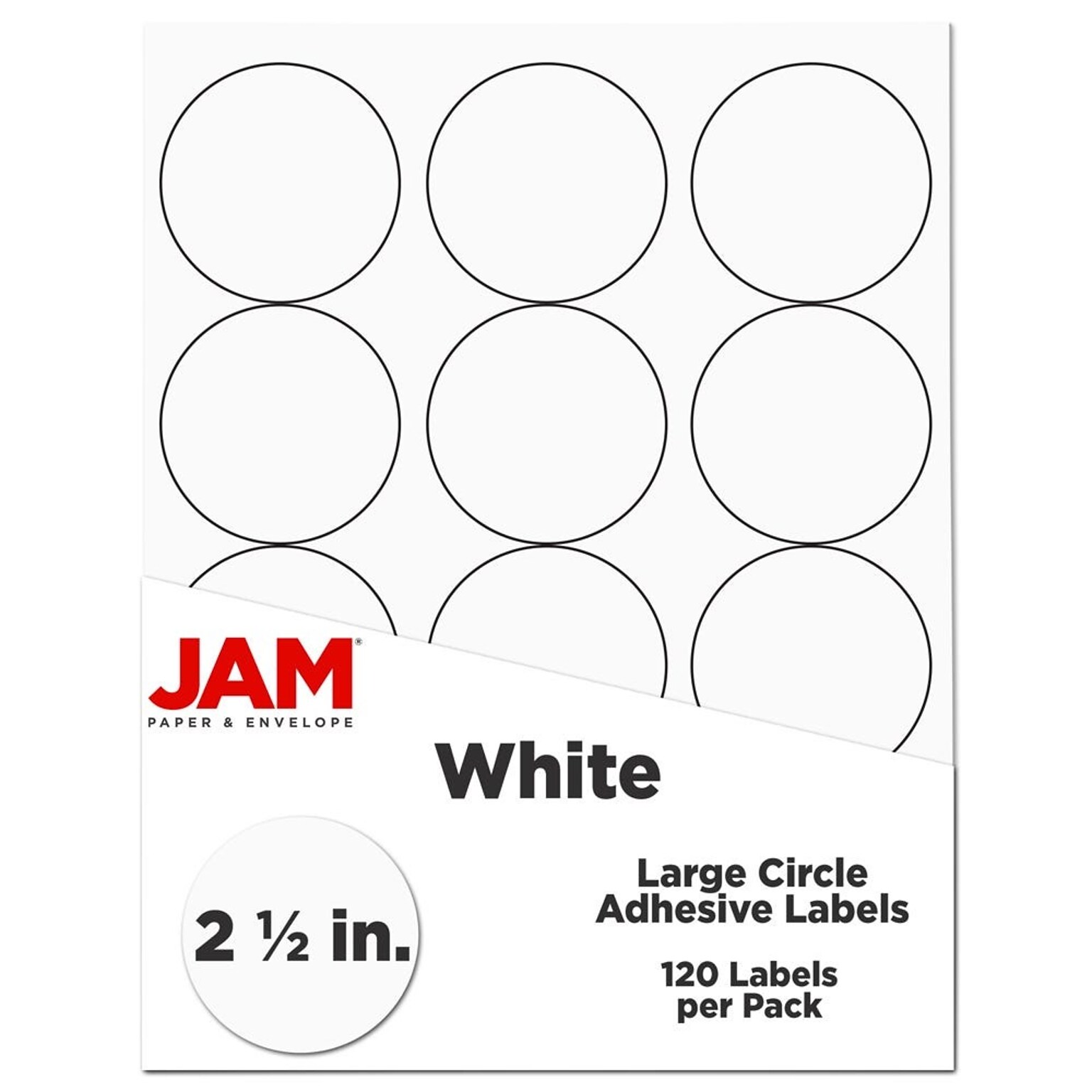 JAM Paper Laser/Inkjet Round Shipping Labels, 2.5 Dia, White, 120/Pack (2147615066)