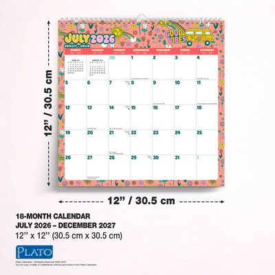 2026-2027 Plato Good Vibes 12" x 12" Academic Monthly Wall Calendar (9798330709212)