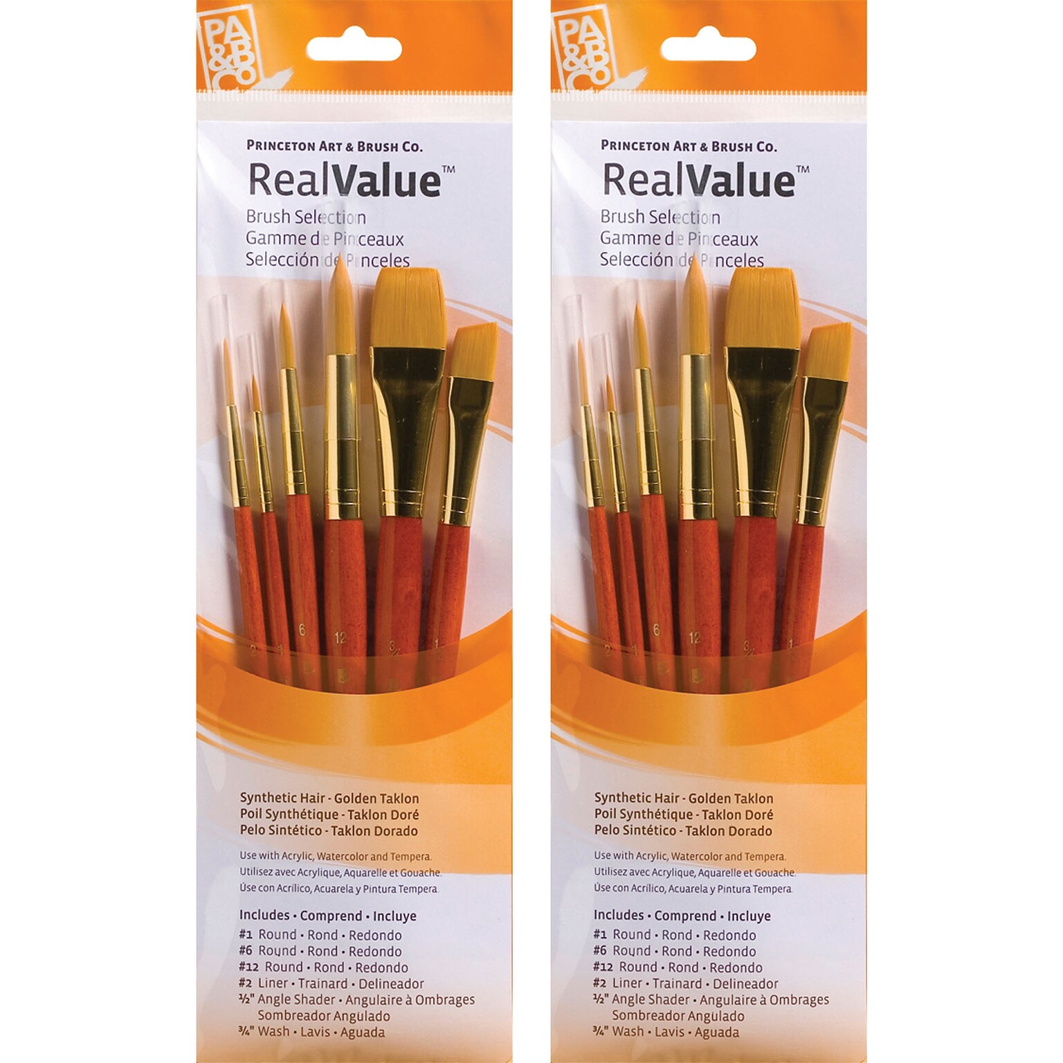 Princeton RealValue Short Handle Mixed Media Synthetic Taklon Variety Brush Set, 6/Set, 2 Sets/Bundle (PBXPR9153-2)