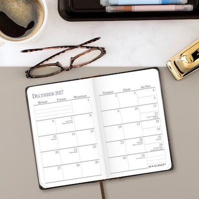 2027 AT-A-GLANCE Fine Diary 2.75" x 4.25" Weekly & Monthly Planner, Faux Leather Cover, Black/Brown (74-01-05-27)