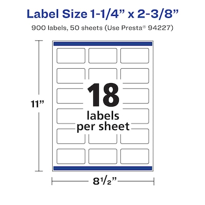 Avery Rectangle Laser/Inkjet Multipurpose Labels, 1-1/4" x 2-3/8", White, 900 Labels/Box (94227)