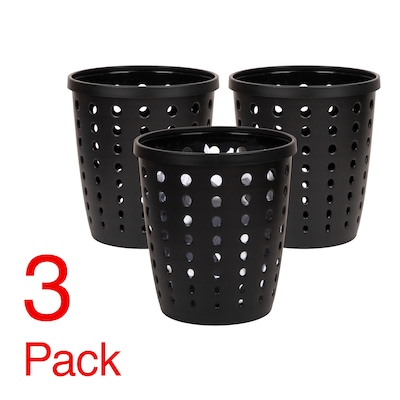 Staples Plastic Trash Can, 2.8 Gallon, Black, 3/Pack (ST63906)