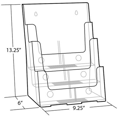 Azar Displays Three-Tier Brochure Holder, 9.25 x 13.25, Vertical, Table Top, Clear, Plastic (252378)