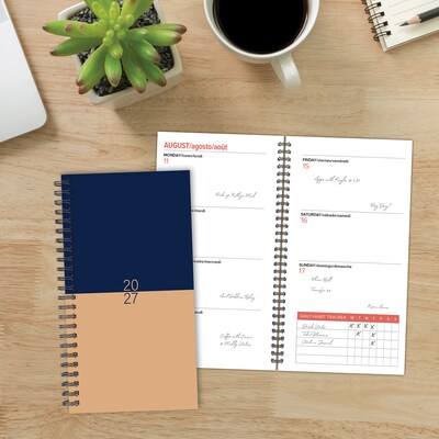 2027 Willow Creek 3.5" x 6.5" Calendar Year Weekly & Monthly Standard Planner, Navy/Tan (66737)