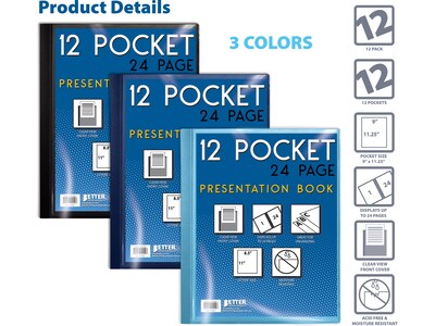 Better Office Letter-Size Clear Cover Presentation Books, Assorted Colors, 12/Pack (32019-12PK)