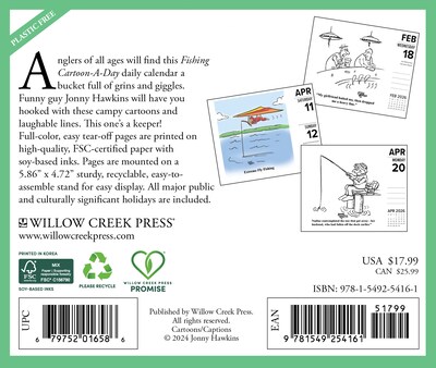 2026 Willow Creek Fishing Cartoon-A-Day by Jonny Hawkins 6.2 x 5.4 Day-to-Day Calendar (54161)