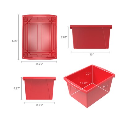 Storex Polypropylene/PP 4 Gallon Classroom Storage Bin, 7.9" x 11.3" x 13.6", Red, 3/Bundle (STX61452U06C-3)