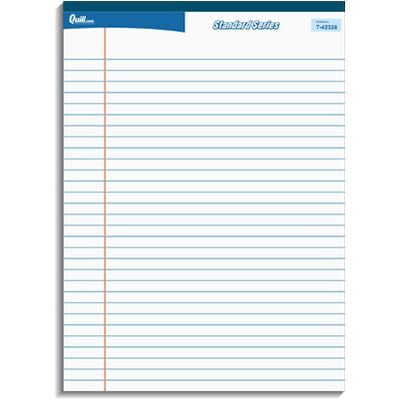 Quill Brand® Standard Series Ruled Legal Pad 8-1/2x11; Wide Ruled, White, 50 Sheets/Pad, 72 Pack