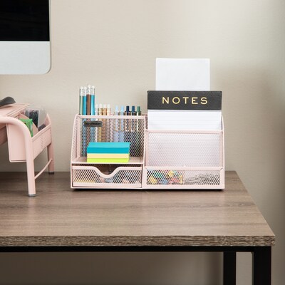 Mind Reader 7-Compartment Metal Desk Organizer, Pink (JOEORG-PNK)