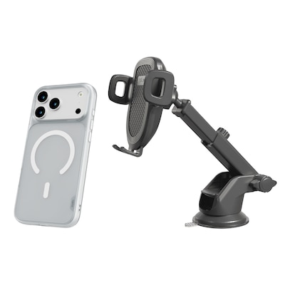TUFF8 GlideGuard MagSafe Phone Case for iPhone 18 Pro Max with XYST Extendable Dash Mount, Matte Clear/Black (KITLIBBWR18PR03)