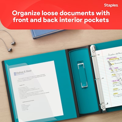 Staples 3" 3-Ring Better Binder, D-Ring, Teal (ST55891-CC)