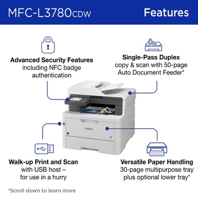Brother MFCL3780CDW Refurbished Wireless Color All-In-One Laser Printer, Best for Home Office
