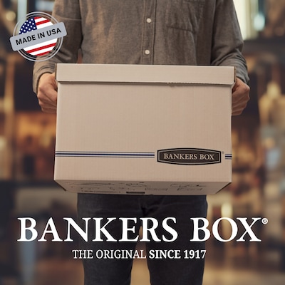 Bankers Box Liberty Heavy-Duty Corrugated File Storage Boxes, String & Button, Letter Size, White/Blue, 12/Carton (00011)