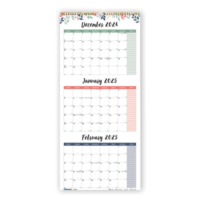 2025 Blueline 12.25 x 27 Three-Month Wall Calendar, Multicolor (C171129)