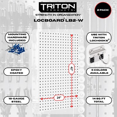Triton Products Locboard 24 x 42 x 9/16 Steel Square Hole Pegboards, Set of 2 (LB2-W)