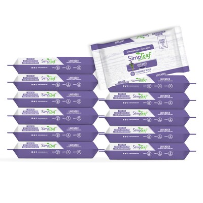 Simpleaf Lavender Scented Flushable Wipes, 50 Single Wipes/Box, 12 Packs/Box (S-012-12pack)