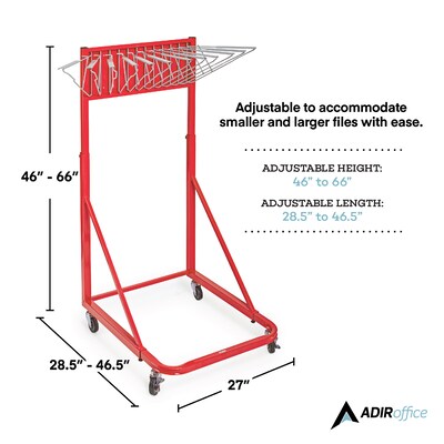 AdirOffice Blueprint Metal Mobile File Cart with Lockable Wheels, Red (613-RED)
