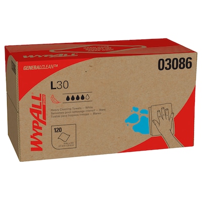 WypAll GeneralClean L30 Cleaning Cloths, 10 x 10.8, White, 12 Sheets/Box, 10 Boxes/Carton (03086)