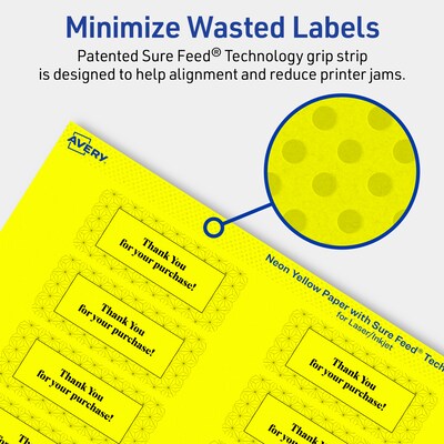 Avery Rectangle Multipurpose Labels, 1" x 2-5/8", Neon Yellow, 160/Pack (94201)
