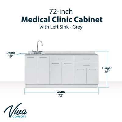 Viva Comfort 36.75H x 72W Exam Room Medical Cabinet With Sink, 6-Doors, 3-Drawers, Gray (ADIME902-BASE-72-LS-GRY-MK)