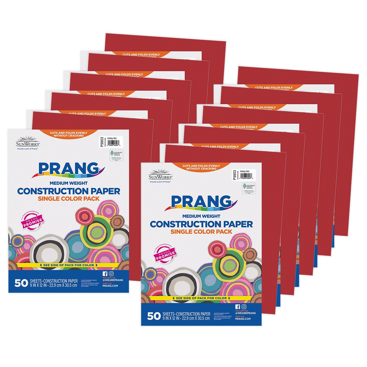 Prang 9 x 12 Construction Paper, Holiday Red, 50 Sheets/Pack, 10 Packs/Bundle (PAC9903-10)