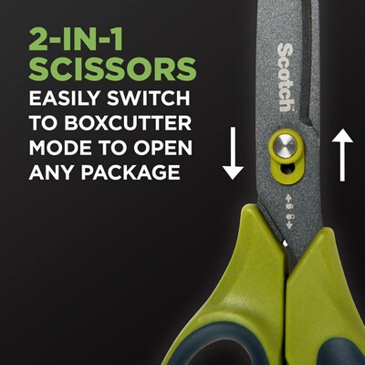 Scotch Non-Stick Unboxing 8" Scissors, Pointed Tip, Green (1488NS)