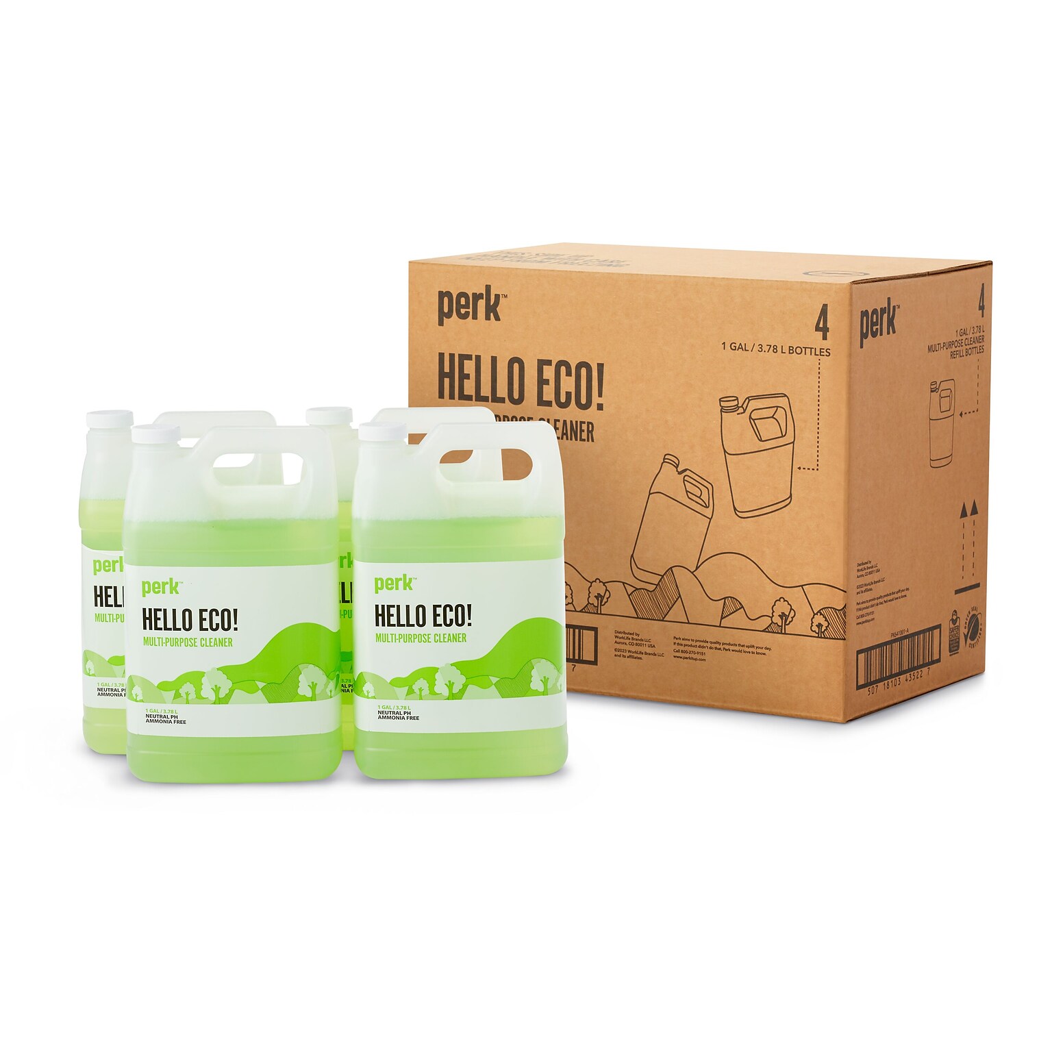 Perk Eco All Purpose Cleaner Refills, Ready To Use, 1 Gallon, 4/Carton (PK641001-ACT)
