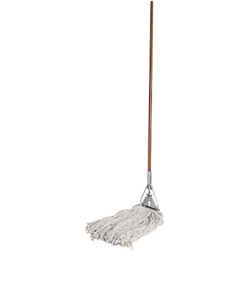 Genuine Joe Wet Mop, 4-Ply, Wood Handle, 24 oz, Natural Cotton, 15/16 x 60