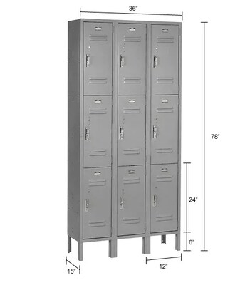 Global Industrial Paramount 3-Tier 9-Door Locker, 36"W x 15"D x 78"H, Gray (238234GY)