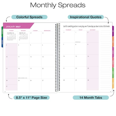 2027 Excello Brands 8.5" x 11" Weekly & Monthly Planner, Paperboard Cover, Teal/Gold Marble (NRY27-DL-54)