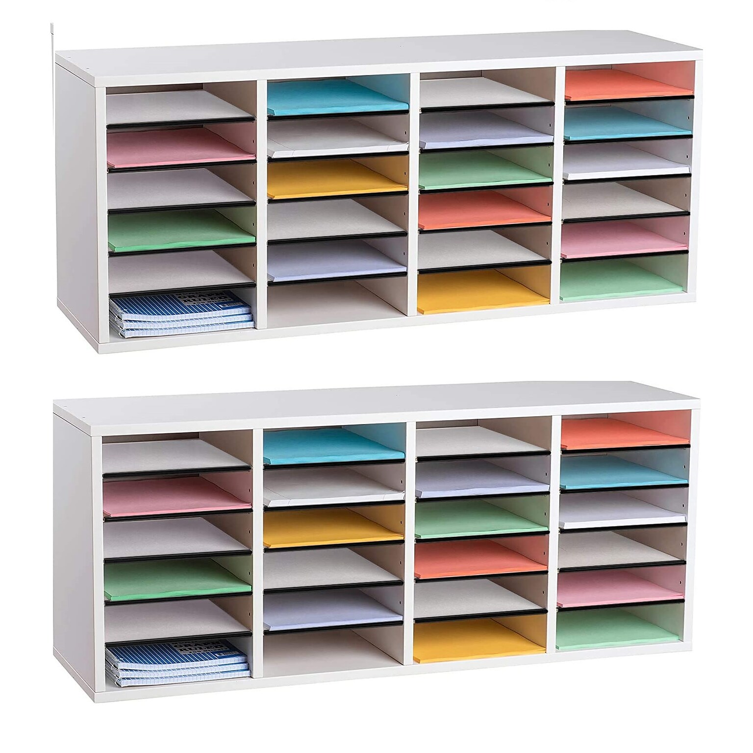 AdirOffice 500 Series 24-Compartment Literature Organizers, 39.3 x 11.8, White, 2/Pack (500-24-WHI-2PK)