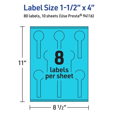 Avery Printable Decorative Edge Multipurpose Labels, 1.5" x 4", Bright Blue, 80/Pack (94116)