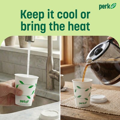 Perk™ Eco Compostable Paper Hot Cup, 12 Oz., White/Green, 500/Carton (PK56222CT)