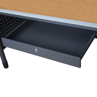 Regency Mesa Steel Double Pedestal Teacher's Office Desk w/ Center Drawer, 60" x 30", Medium Oak (66266DPCDMO)