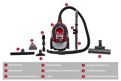 Atrix Vortex Red Canister Vacuum, Bagless, Red (VR25BCV)