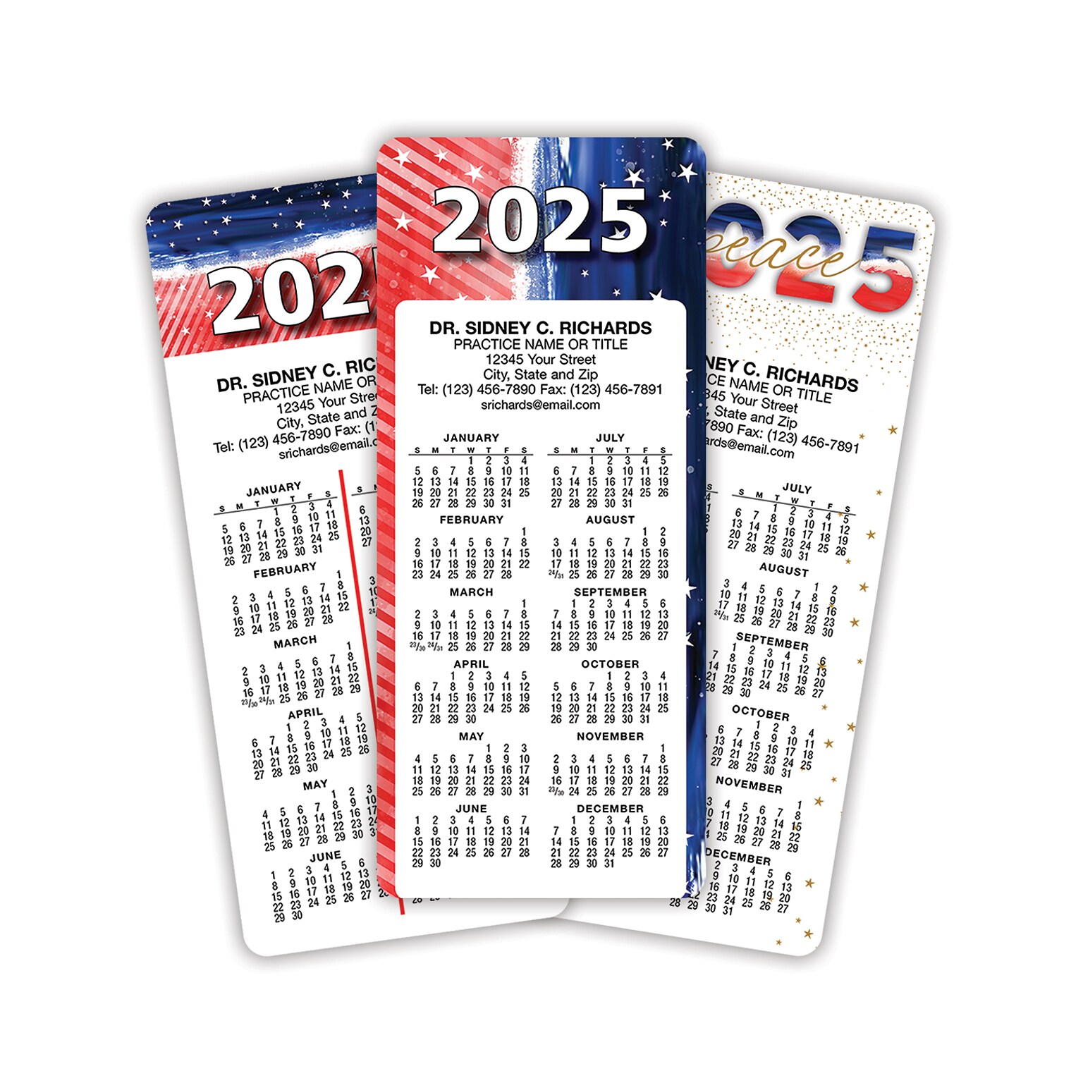 Custom Hanging Calendar Assortment Packs with Magnet Backs, 3.625 x 8.5, 12 Pt. Coated Stock, Three Designs, 100/Pack