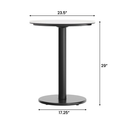 Flash Furniture Acadia 24" Round Wooden Dining Table with Round Base, White Faux Marble/Black Base (STRD24WMATR18)