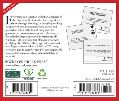 2027 Willow Creek Conspiracy of the Day 6.2 x 5.4 Daily Day-to-Day Calendar, Assorted Colors (65853)