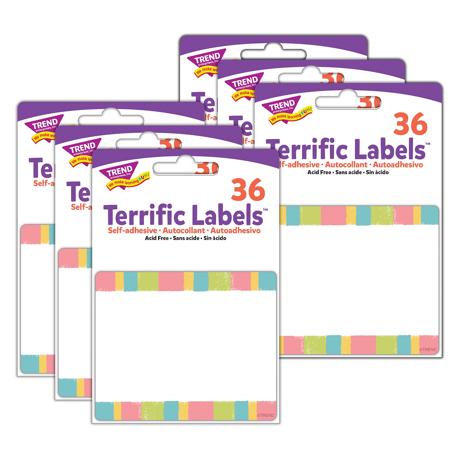 TREND Cheerful Stripes Terrific Labels, 36/Pack, 6 Packs (T-68130-6)