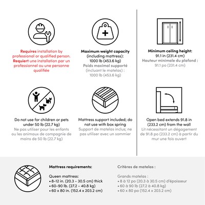 Bestar Nebula 65W Queen Murphy Bed, Space-Saving Wall Bed, White (25184-17)