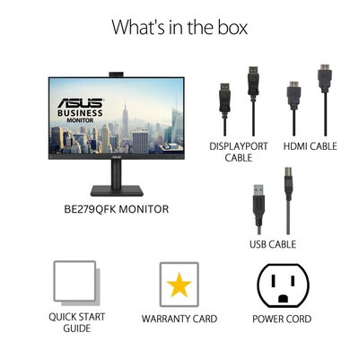 Asus BE Series Video Conferencing 27" 100Hz LED Monitor, Built-In Speakers & Webcam, Height-Adjustable, Black (BE279QFK)