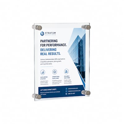 Azar  8.5 x 11 Floating Frame Sign Holder, Wall Mounted, Vertical/Horizontal, Front Loading, Silver Acrylic (105514)