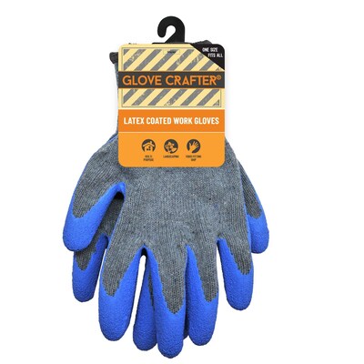 Glove Crafter Unisex Latex Coated Work Gloves, One Size, Blue/Gray, 6/Pack, 12 Packs/Carton (13119)